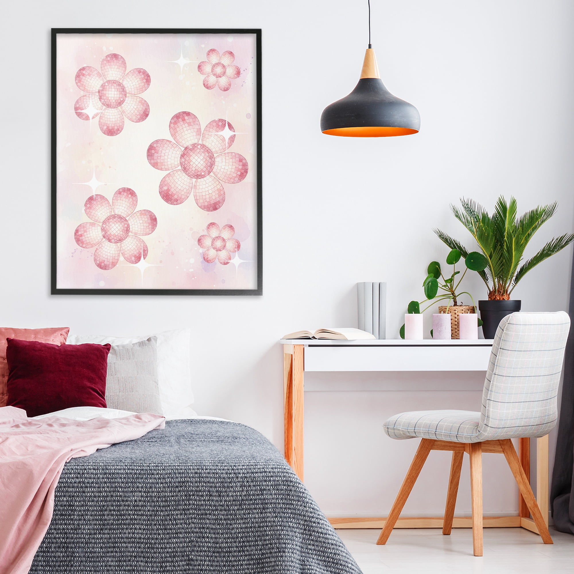 Stupell Industries Disco Ball Floral Patterns Black Framed Giclee Art, design by Lil' Rue