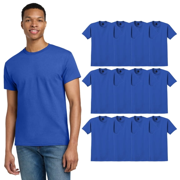 Gildan Ultra Cotton Men Crewneck T-Shirt, Short Sleeve Classic Fit 12 Pack Royal Tee Bulk, L