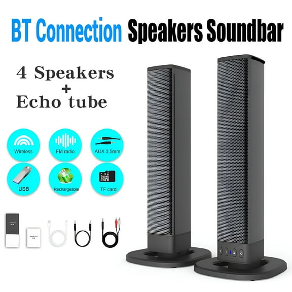 GJX 2pcs 3D Surround Sound Bar Wireless Bluetooth TV Soundbar Home Theater Speaker System Subwoofer