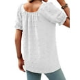 thumbnail image 7 of ZXSXSY Women Swiss Dot Elastic Square Neck Puff Short Sleeve Smocked Top, 7 of 7
