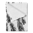 thumbnail image 2 of Tribal Soft Flannel Fleece Throw Blanket, Tribal Feathers for Wisdom and Strength, Cozy Plush for Indoor and Outdoor Use, 60" x 80", White and Black, by Ambesonne, 2 of 5