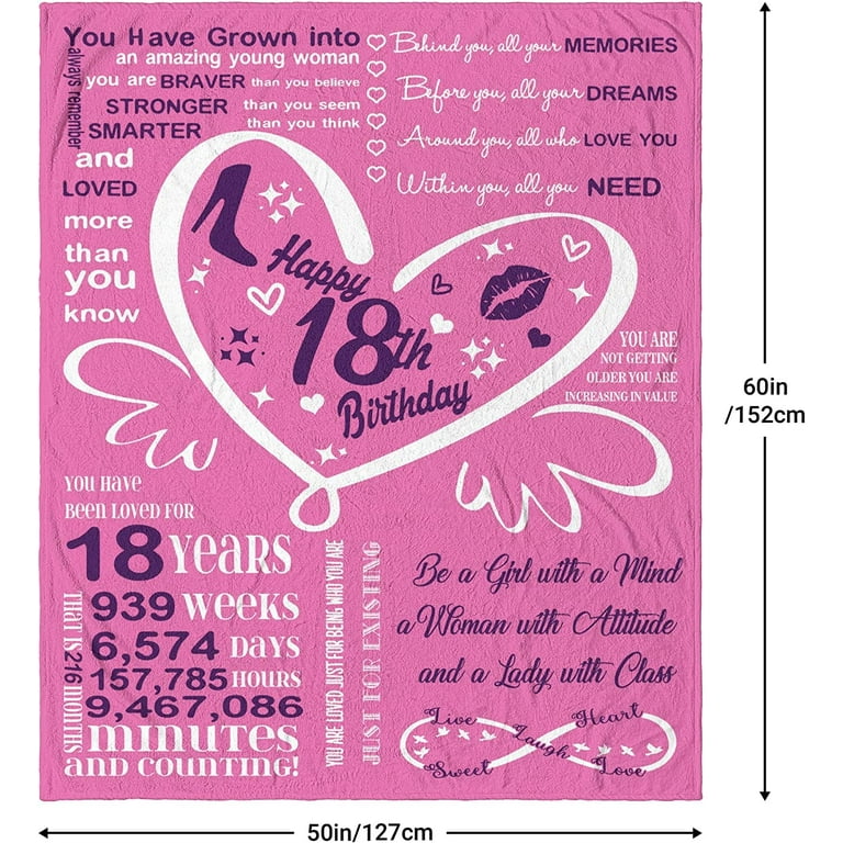 18th Birthday Gifts for Girls Happy 18th Birthday Decorations for Girl 18  Year Old Birthday Gifts for 18 Year Old Girl Birthday Gift Ideas for  Daughter Bestie Sister Blanket 60X50 - Pink 