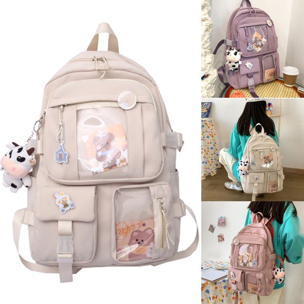 Kawaii School Bag Cute Aesthetic Backpack with Kawaii Pin Accessories