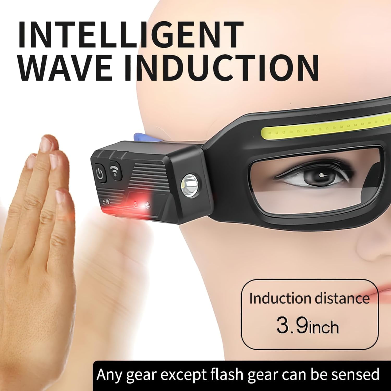 LED glasses rechargeable headlight glasses with motion sensor and touch control, 5 modes USB C lighted glasses for running camping, fishing, cycling, hiking, hands-free lighting glasses