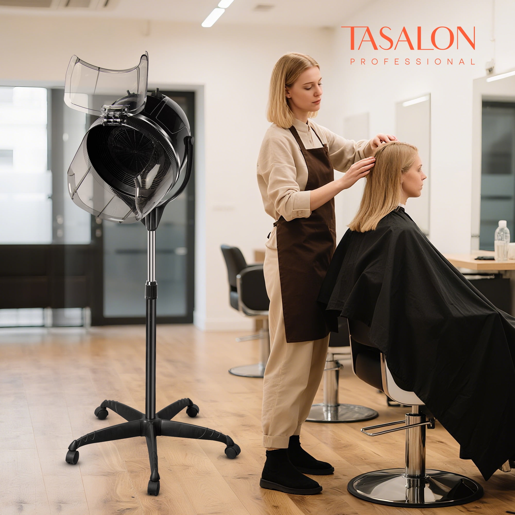 TASALON Professional Hooded Bonnet Hair Dryer Stand with Adjustable Timer, Rolling Wheels - Portable Floor Standing Dryer for Home Salon & Beauty Spa Equipment​