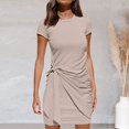 thumbnail image 3 of JBXKXYW Spring Dresses for Women 2024 European and American Round Neck Wrinkled Skirt Summer Fashion Irregular Dress Female Women Dresses (Beige,XL), 3 of 5