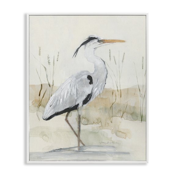 Stupell Industries Rustic Lodge Elegant Heron Nature Creek Portrait White Framed Giclee Art, 11 x 14, by Sally Swatland