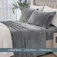 thumbnail image 3 of Elegant Comfort 4-Piece Velvet Plush Flannel Sheet Set Velvet Flannel Fleece Deep Pocket Sheet Set - Twin XL, Gray, 3 of 7