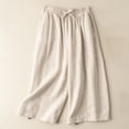 thumbnail image 2 of Wide Leg Pants for Women Casual Elastic Waist Drawstring Cotton Linen Pants Solid Comfy Cropped Lounge Trousers, 2 of 5