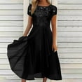 thumbnail image 2 of Womens Wedding Guest Dresses Plus Size Sexy Solid Short Sleeve Round Neck Lace Chiffon Mesh Waist Party Dresses, 2 of 6