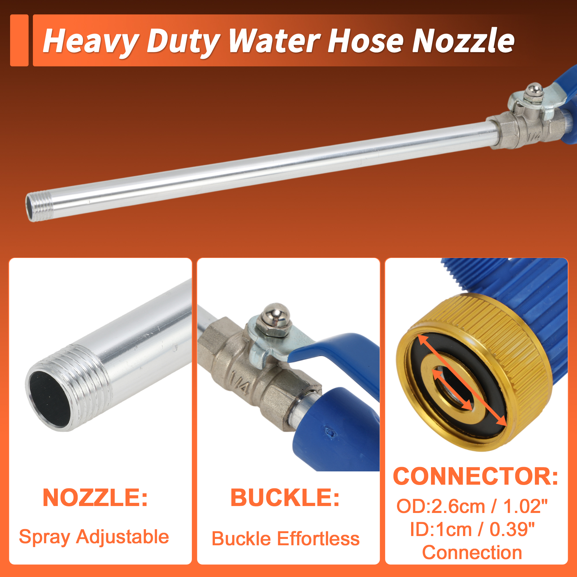 Unique Bargains Heavy Duty Water Hose Nozzle High Pressure Car Garden Hose Nozzle Adjustable Hand Sprayer for Gardening Vehicle Aluminum Alloy Copper TPR Blue 1 Set