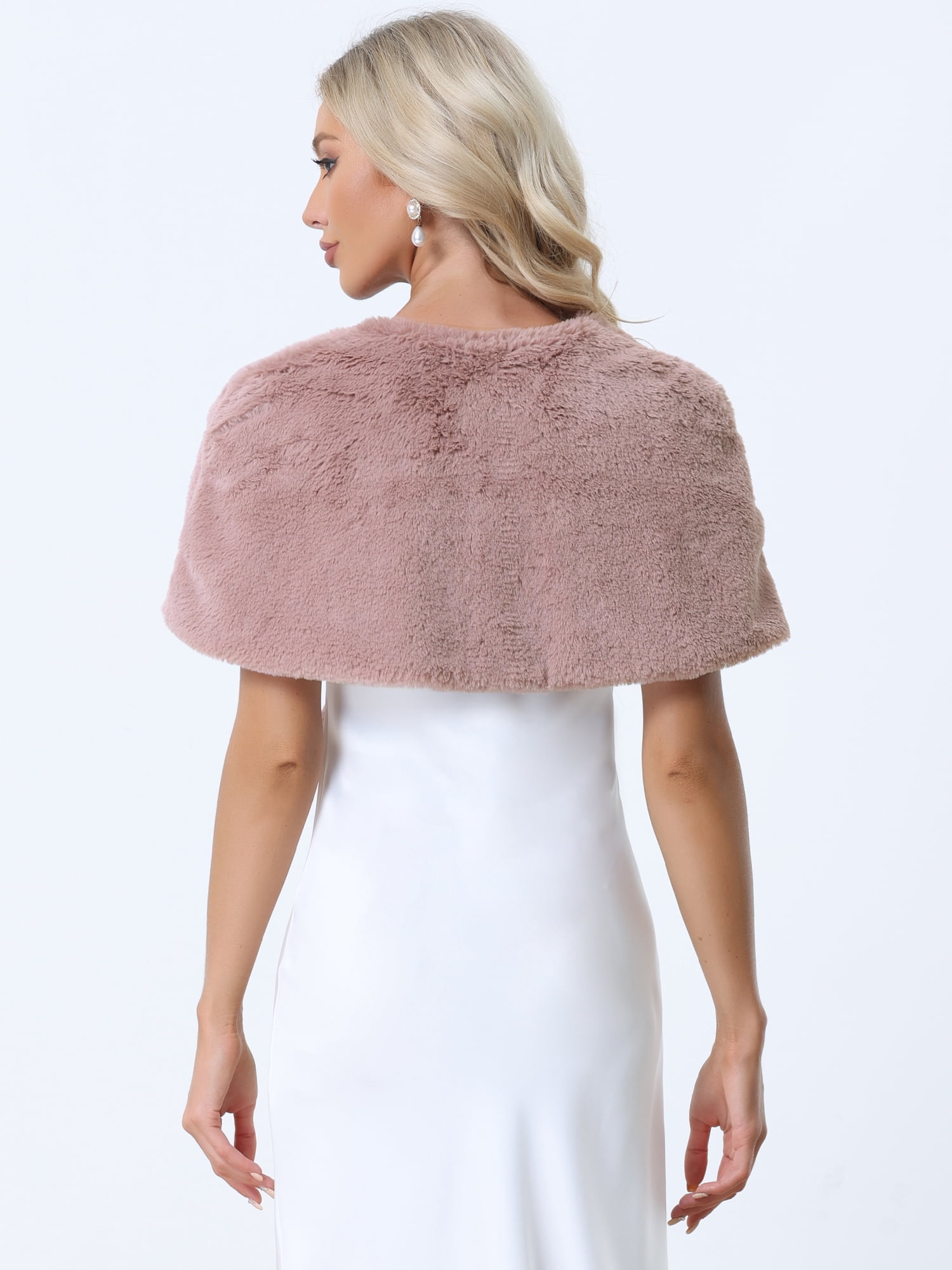 DARING DIVA Women's Faux Fur Shawl Stole Winter Wedding Wrap L Pink