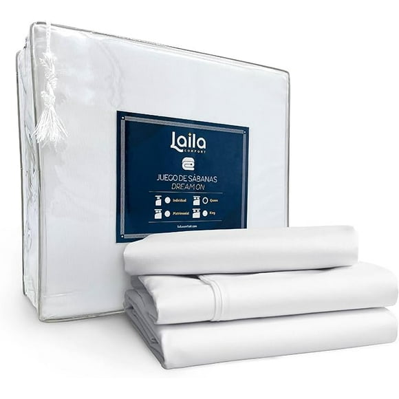 Juego de Sabanas Premium 1800 Hilos Tacto Egipcio Laila Comfort Blanco