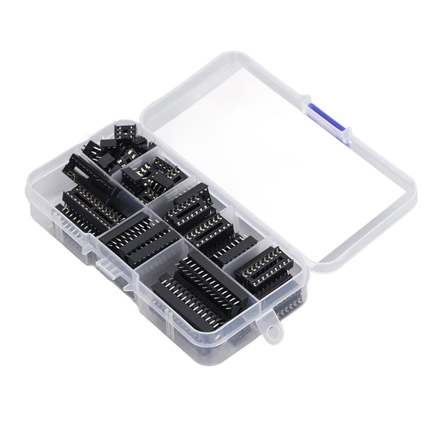 M Buder Kit de Surtido de Zócalos de Chip IC de 66 Piezas, Componentes de Circuito de Plástico Aislado con Pines Planos, 8 Especificaciones de 6P a 28P para Placas de Circuito Impreso