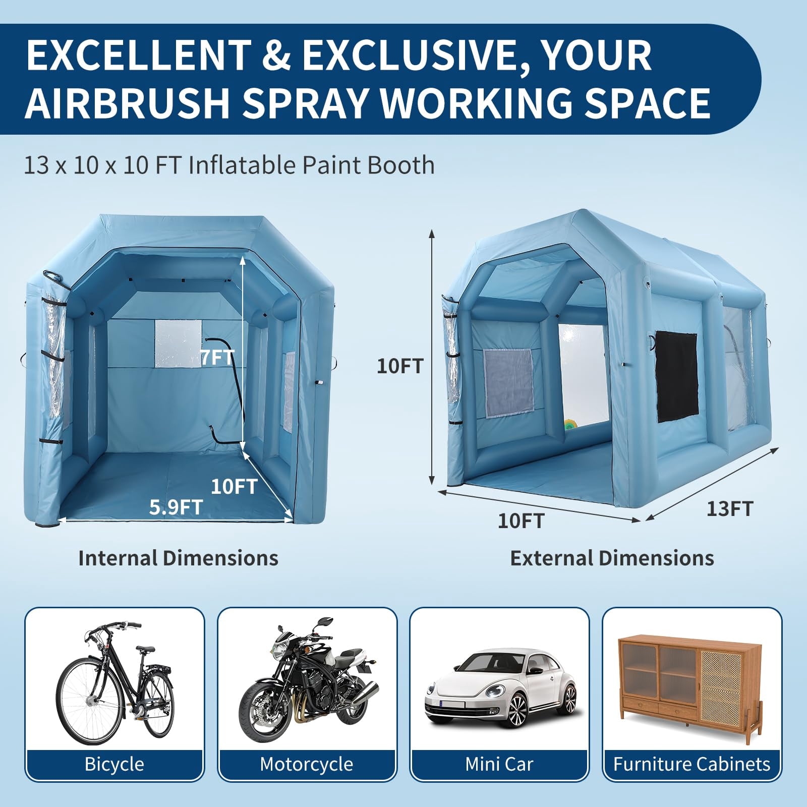 DSstyles 13x10x10 FT Inflatable Paint Booth with 480W Blower, Portable Spray Paint Tent with Filter System, 201D Oxford Fabric for Cars, Motorcycles, Furniture Painting