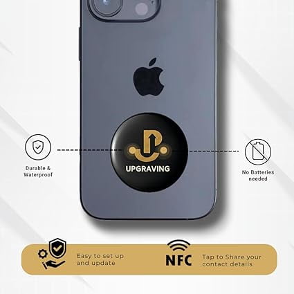 Black Smart Digital Business Card Tag – Nfc Tap-to-Share, No App Needed, Portable Adhesive