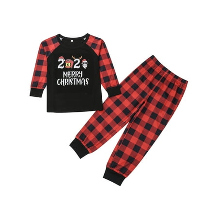 

LisenraIn Christmas Parent-child Outfit Long Sleeve Tops Plaid Trousers