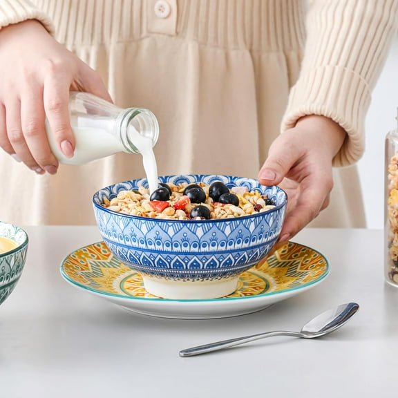 Mandala 12-Piece Dinnerware Set for 4 - Porcelain, Boho Style, Multicolor