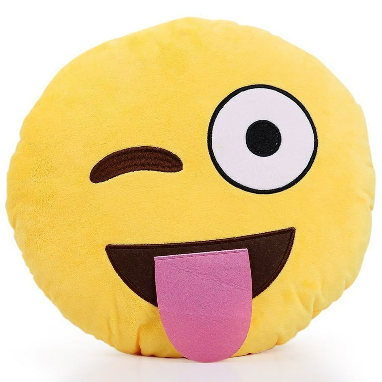 EMOTICON EMOJI SOFT YELLOW ROUND CUSHION PILLOW STUFFED PLUSH TOY FLUSHED 