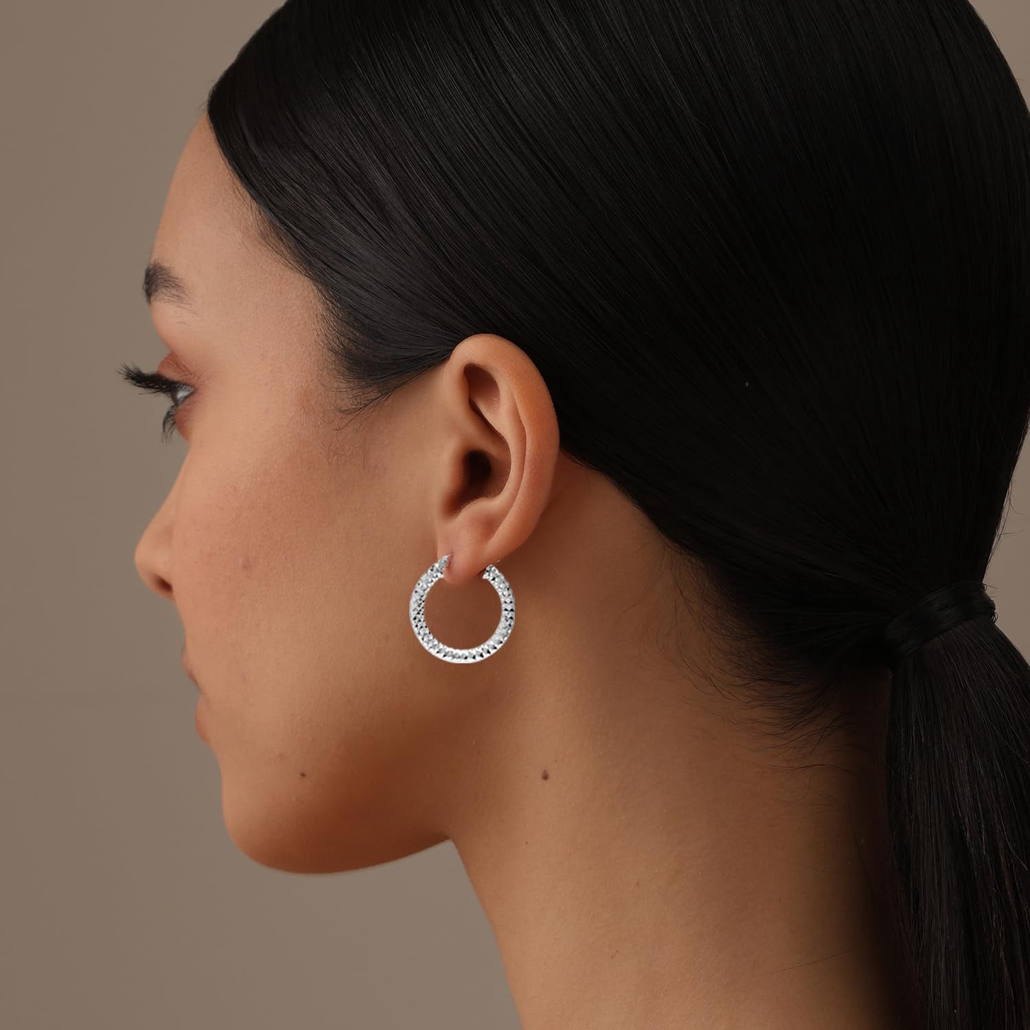 LeCalla 925 Sterling Silver Hoop Earrings for Women Diamond-Cut Classic Italian Design Earring Hoops for Women 25MM