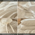 thumbnail image 4 of MooMee Striped Duvet Cover Set Full 100% Washed Cotton Linen Like Textured Breathable 3-Piece (Tannish Linen Grey& White Pinstripes), 4 of 6