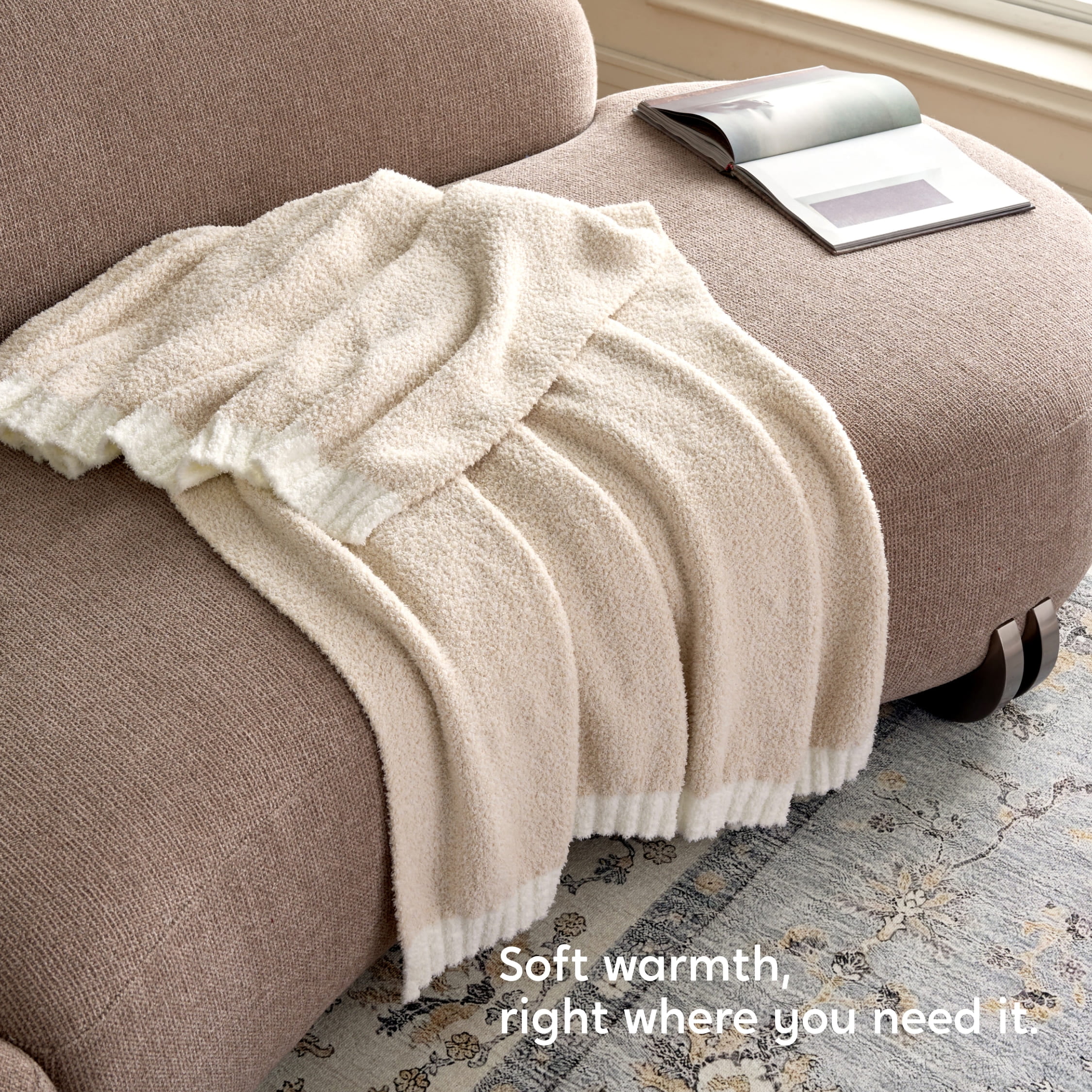 Joyfy Beige Knitted Throw XL Blanket 50x70 Inches, Cozy Soft Throw for Couch, Bed, Sofa - Cute Aesthetic Room Decor and Gift for Women, Mom, Girls, Mothers Birthday