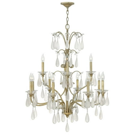 Fredrick Ramond Francesca - Twelve Light 2 Tier Chandelier, Silver Leaf Finish with Etched Crystal Tear Drop Glass