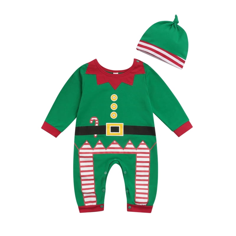 Toddler Baby Boys Girls Christmas Xmas Romper Jumpsuit Hat Set Outfits Costume 