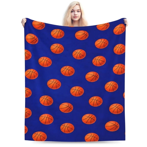 Basketball Pattern Throw Blanket, Minimalist Sports Fleece Blanket, Soft Warm Decorative Blanket for Sofa Bed Couch, Modern Adult Home Decor 50x40