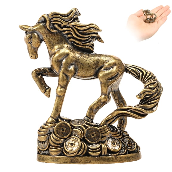 Brass Horse Figurine, Realistic Bronze Finish Stallion Statue, Vintage Western Farmhouse Desktop Decor Accent, Polyresin Artisan Sculpture, for Office,Study and Coffee Tables(Style A)