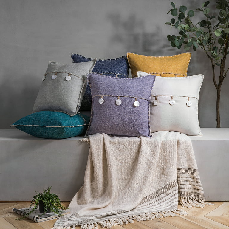 Set of 4 Taupe / Gray Woven Plaid Farmhouse Throw Pillows 