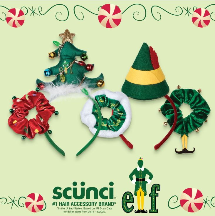 Scunci Elf Scrunchie Hair Tie with Jingle Bells, Red