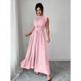 thumbnail image 5 of Pink Womens Sleeveless High Neck Chiffon A-Line Maxi Dress With Criss-Cross Waist Tie, 5 of 8
