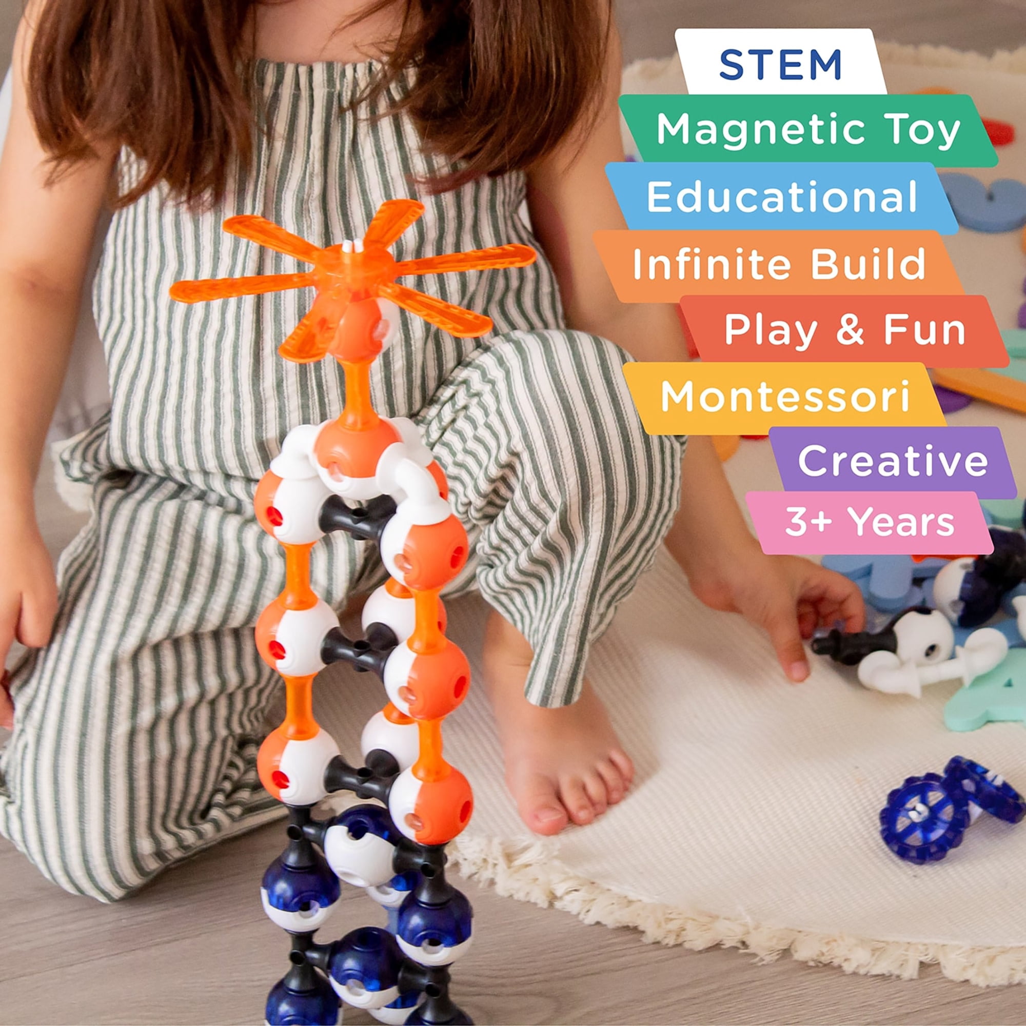 KUB Planet: Magnetic Building Set - Interstellar Navy - 90pc Space Color Construction Blocks, Click-Build-Play, STEM Educational Stacking Toy, Kids 3+