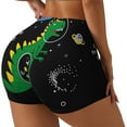 thumbnail image 2 of Sigee Space Dino Cartoon Black Print Women's High Waist Workout Shorts - Squat Proof, Tummy Control, Yoga and Gym Activewear-Large, 2 of 9