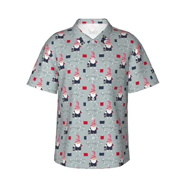 Balery Christmas Gnome 1 Camisas hawaianas de manga corta para hombre, camisas playeras de corte holgado, camisas de vacaciones con botones,XX-Large