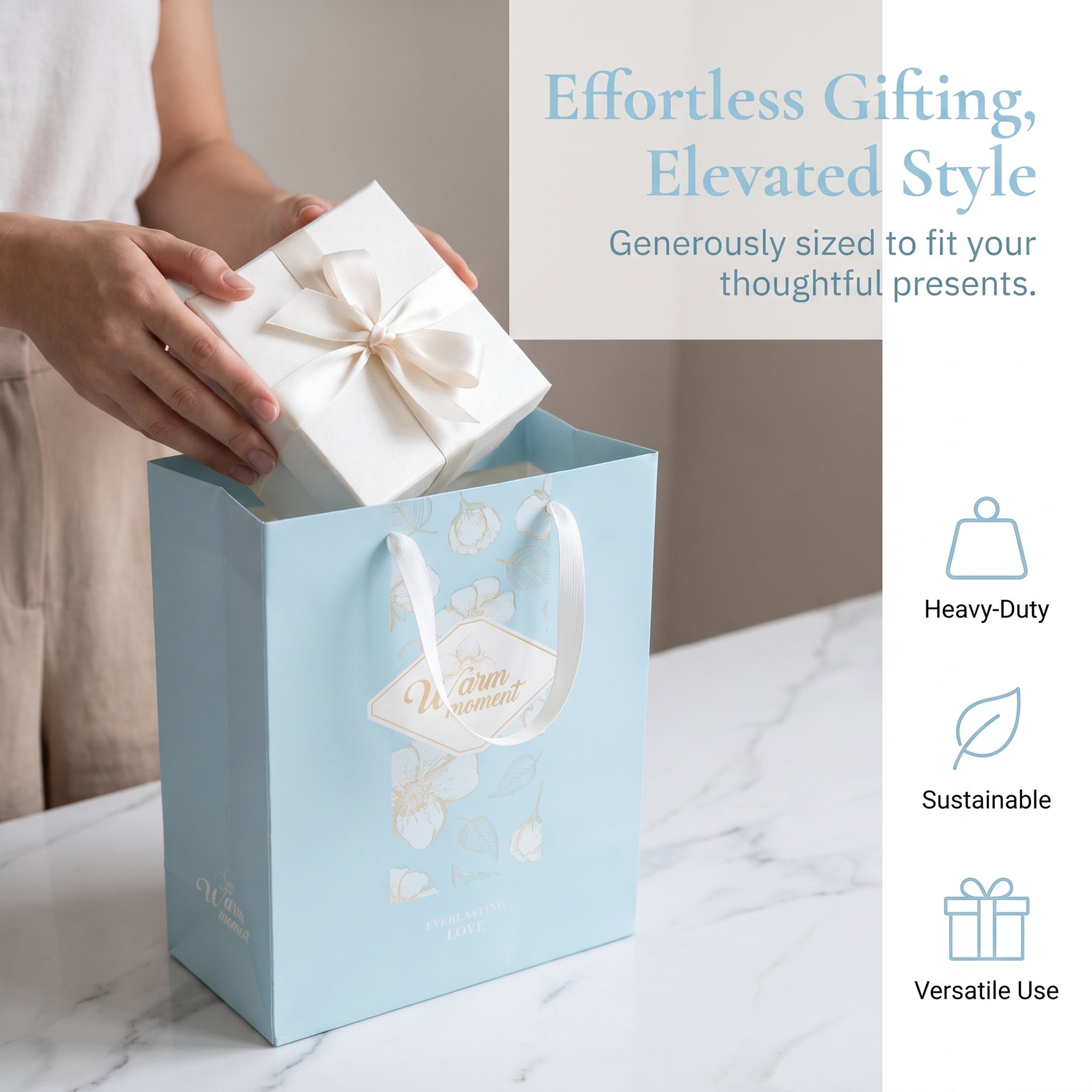 Unique Bargains Medium Gift Bags with Wide Flat Bottom for Occasions Blue 8.5"x 4.3" x 11"
