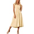 thumbnail image 2 of INSPIRE CHIC Womens Summer Casual Boho Maxi Dress V Neck Short Sleeve Ruffle Elastic Waist Holiday Beach Long Dress S Apricot, 2 of 5