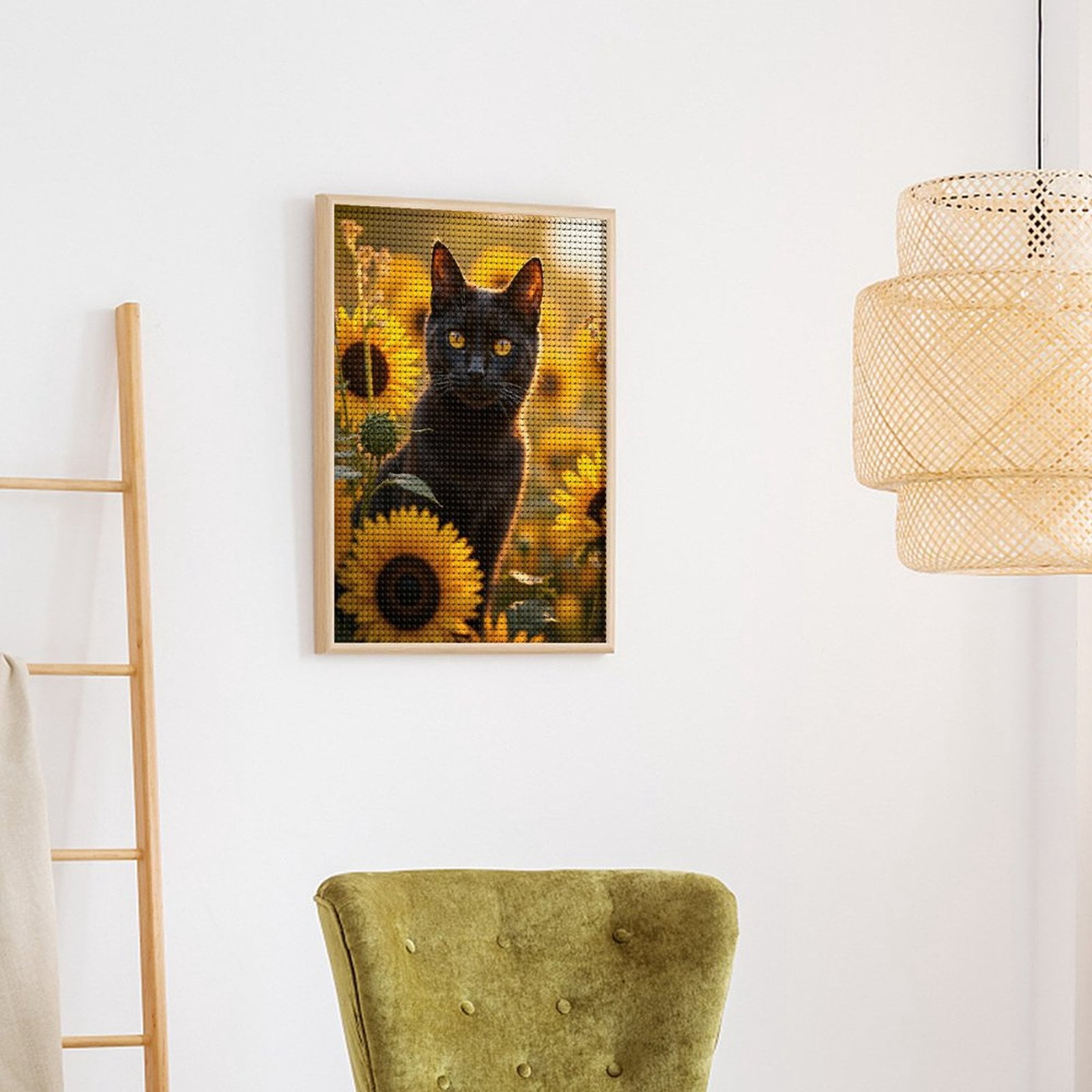 Diamond Art Kits for Adults, Black Cat Sunflowers Golden Glow 5D Diamond Painting Kits for Adults Beginners, DIY Full Drill Diamond Painting, Gem Art and Crafts 12x16