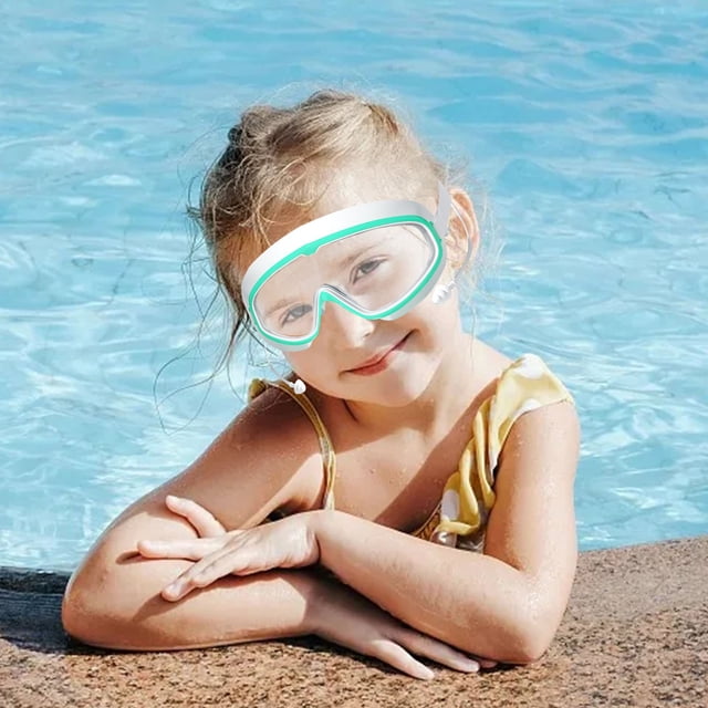 Adult Swimming Goggles Large Frame Diving Glasses Water Drop Cap Set with -Fog Features