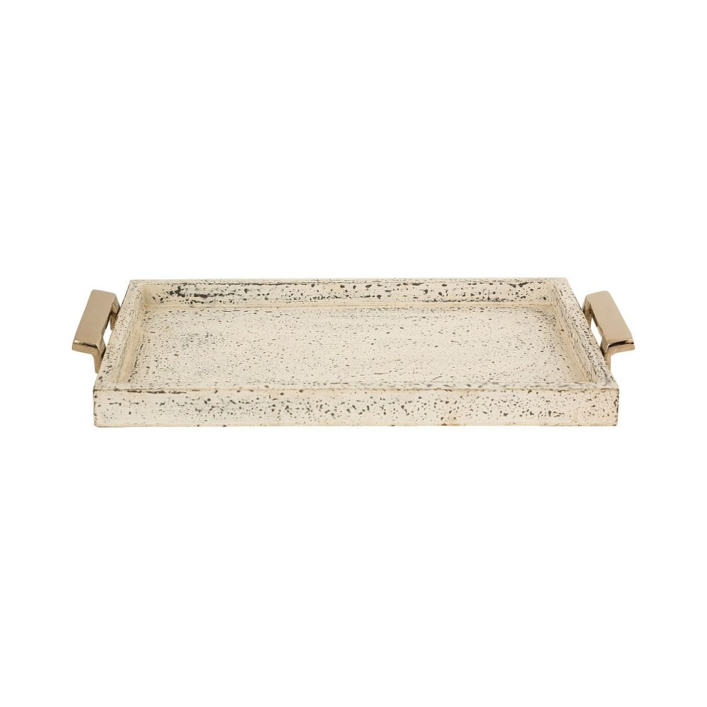 Wood/White Crackle Finish Tray With Silver Handles In Sawyer White
