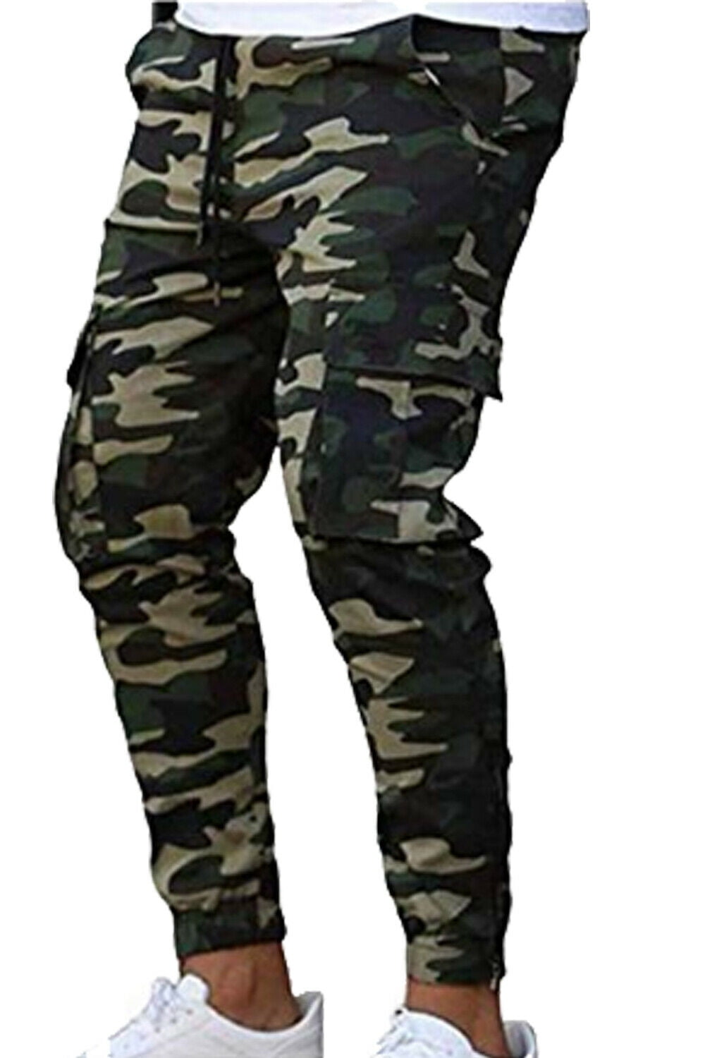Mens Camouflage Denim Jeans Military Pocket Cargo Pants Fit Slim Jogger ...