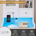 thumbnail image 3 of Set of 2 Nightstand with Charging Station&RGB LED Lights for Bedroom, Tall Bedside Table End Side Table with 3 Drawers&Glass Door&Hutch for Living Room, White, 3 of 10