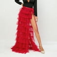 thumbnail image 2 of SWSMCLT Women's Maxi Ruffle Skirt Long High Low Fluffy Tutu Skirt High Side Slit Summer 80s Prom Dress Puffy Skirt Red Small-X-Large, 2 of 4