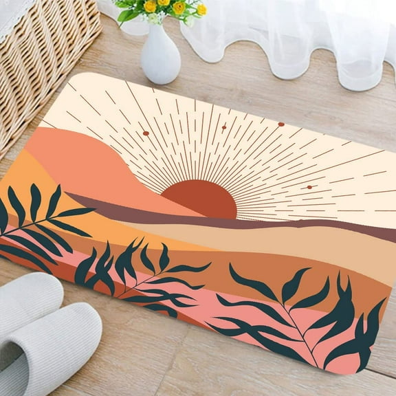 Boho Bathroom Rug, Modern Abstract Aesthetic Art Non Slip Bathtub Mat Cute Modern Mid Century Abstract Bath Mat Contemporary Art Terracotta Bathroom Accessories Shower Mat Kitchen Rug, 17X29 inch