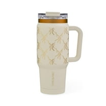 Thyme & Table 32oz Stainless Steel Luna Tumbler with Handle and Dual Straw Lid, Cream Bow