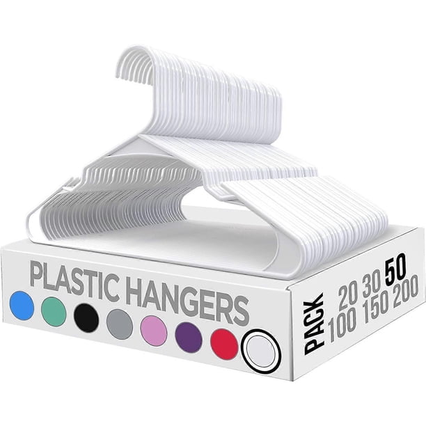 Clothes Hangers 50 Pack - Plastic Hangers Space Saving - Durable Coat Hanger with Shoulder Grooves (White)