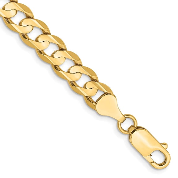 The Black Bow Men's 6.75mm 14k Yellow Gold Open Concave Curb Chain Bracelet, 7 Inch