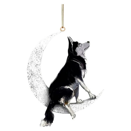 

Wood Christmas Dog Sitting On The Moon Creative Pendant Decoration Black 1Pc Chandelier Replacement Maple Leaf Chain Stained Glass Hummingbird Chandelier Replacement Bars