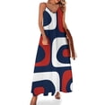 thumbnail image 1 of Nouvelle Robe Sans Manches Motif Abstrait Minimaliste Style Mi-Siècle Bleu Marine Rouge et Blanc, 1 of 5